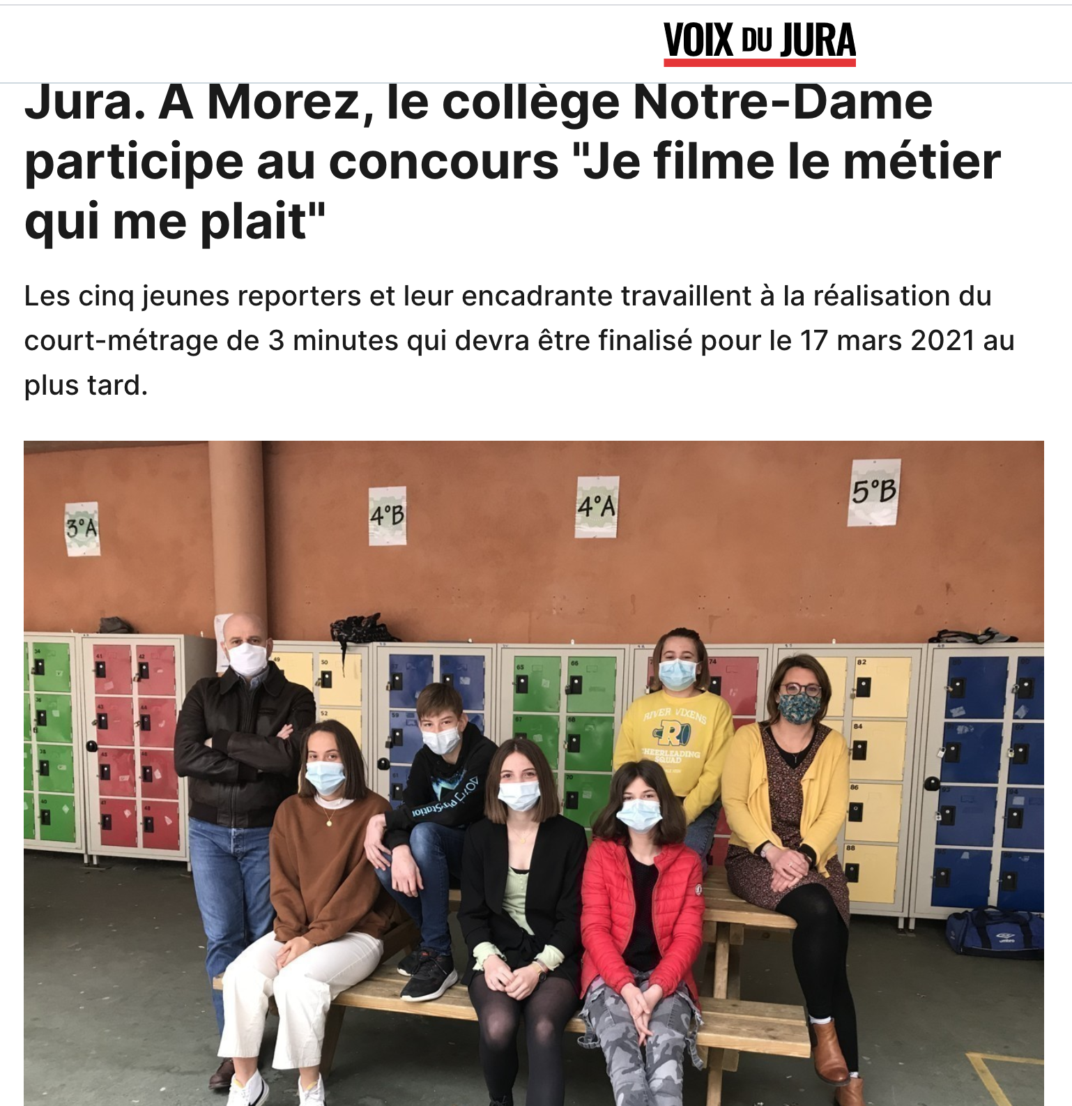 Jura. A Morez, le collège Notre-Dame participe au concours "Je filme le métier qui me plait"